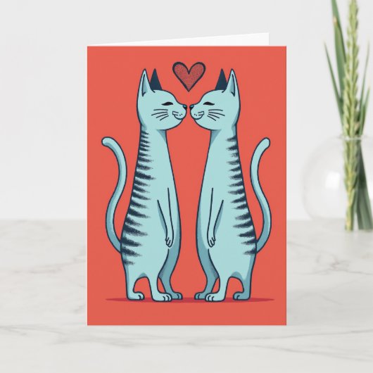 Love Cats Kissing Heart Card Kaart (Voorkant)