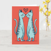 Love Cats Kissing Heart Card Kaart (Gele Bloem)