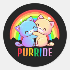 Love Cats Rainbow Black Ronde Sticker