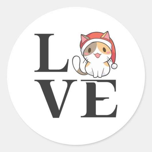 Love Cats - Santa Kitten Ronde Sticker (Voorkant)