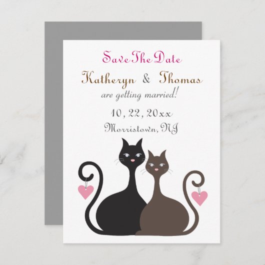 Love Cats Save the Date Notice Flat Card (Voorkant / Achterkant)