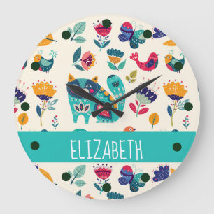 Love Cats Scandinavian Folk Art Girls Decor NAMED Grote Klok