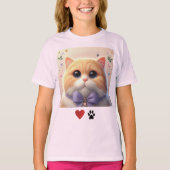 Love Cats Schattige Cat Pink Girls T-shirt (Voorkant)