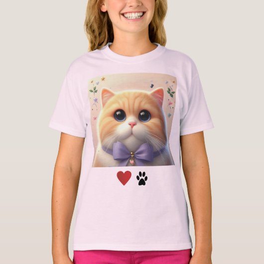 Love Cats Schattige Cat Pink Girls T-shirt (Voorkant)