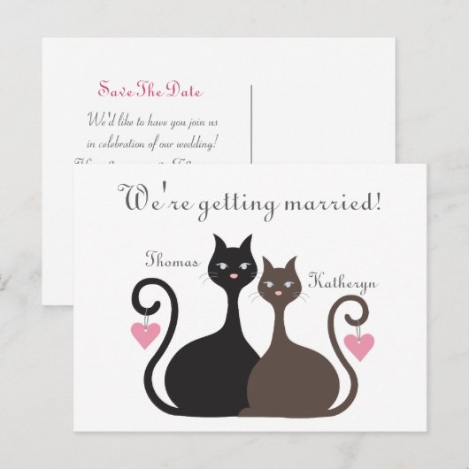 Love Cats Sla het Briefkaart van de datumbekendmak (Voorkant / Achterkant)