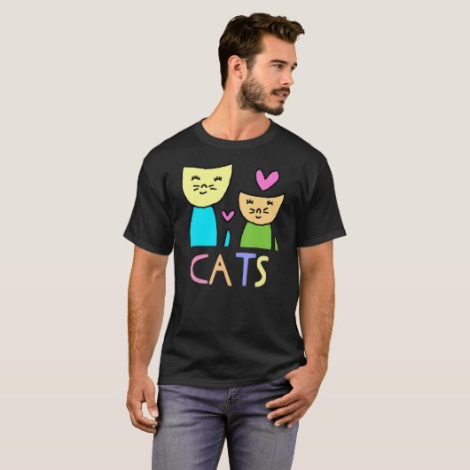 Love Cats Tekening by Jad Fair T-shirt (Voorkant volledig)