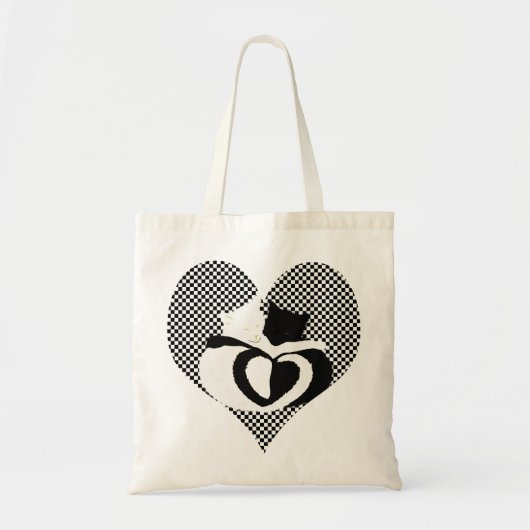 Love Cats - zwarte & witte staarten, verweven hart Tote Bag (Voorkant)