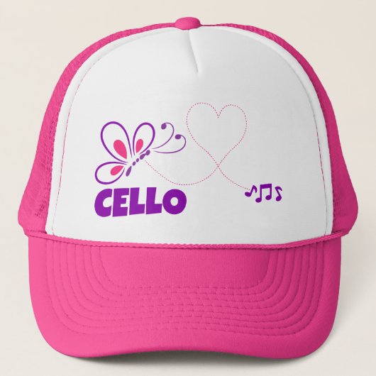 Love Cello Pink Purple Butterfly Heart Trucker Pet (Voorkant)