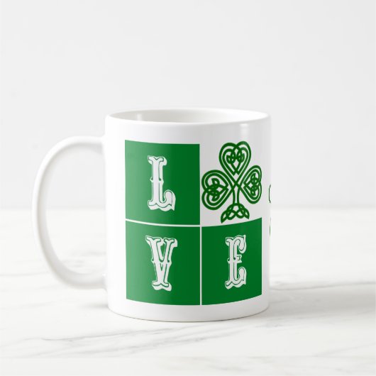 Love Celtic Shamrock Hearts Ireland Motto Koffiemok (Links)