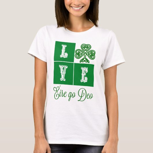 Love Celtic Shamrock Hearts Ireland Motto T-shirt (Voorkant)