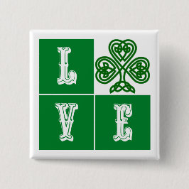 Love Celtic Shamrock Hearts Vierkante Button 5,1 Cm