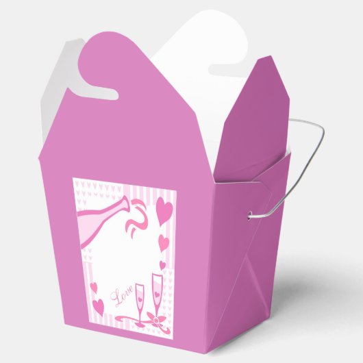 Love, Champagne & Hearts Pink Takeout Favor Box Bedankdoosjes (Geopend)
