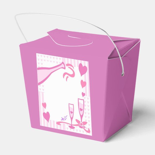 Love, Champagne & Hearts Pink Takeout Favor Box Bedankdoosjes (Achterkant)