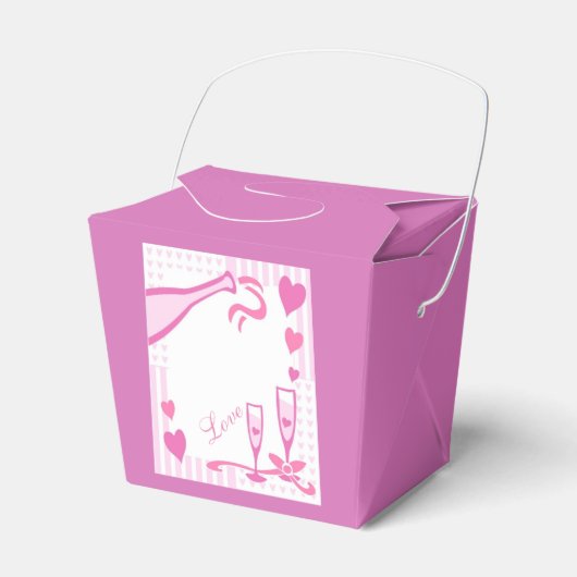 Love, Champagne & Hearts Pink Takeout Favor Box Bedankdoosjes (Voorkant Zijde)