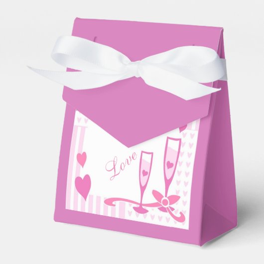 Love, Champagne & Hearts Pink Tent Favor Box Bedankdoosjes (Voorkant Zijde)