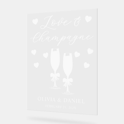 Love & Champagne Personalized Wedding Acryl Bord (Hoek)