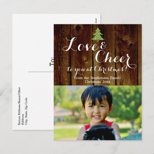 Love/Cheer Christmas Holiday Photo Briefkaart (Voorkant / Achterkant)