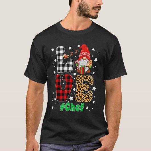 Love Chef Gnome Christmas Leopard Plaid Xmas Pajam T-shirt (Voorkant)