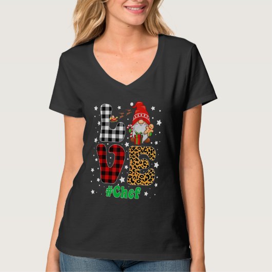 Love Chef Gnome Christmas Leopard Plaid Xmas Pajam T-shirt (Voorkant)