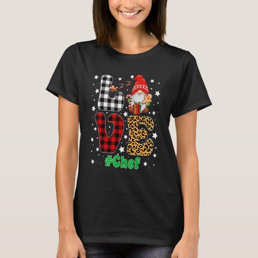 Love Chef Gnome Christmas Leopard Plaid Xmas Pajam T-shirt (Voorkant)