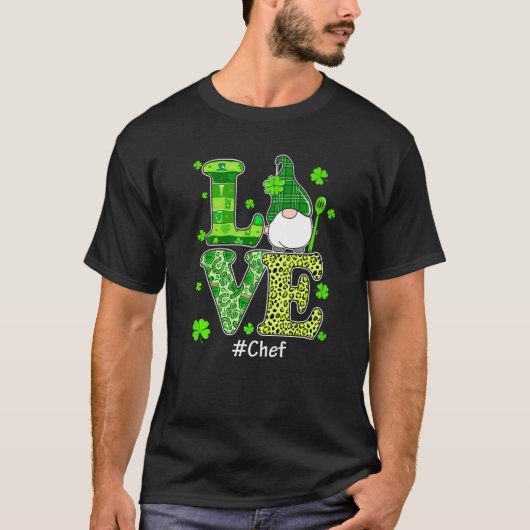 Love Chef Gnome Leopard St Patrick's Day Irish Sha T-shirt (Voorkant)