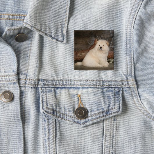 Love Chow Chow Puppy Dog Button Pin (In situ)
