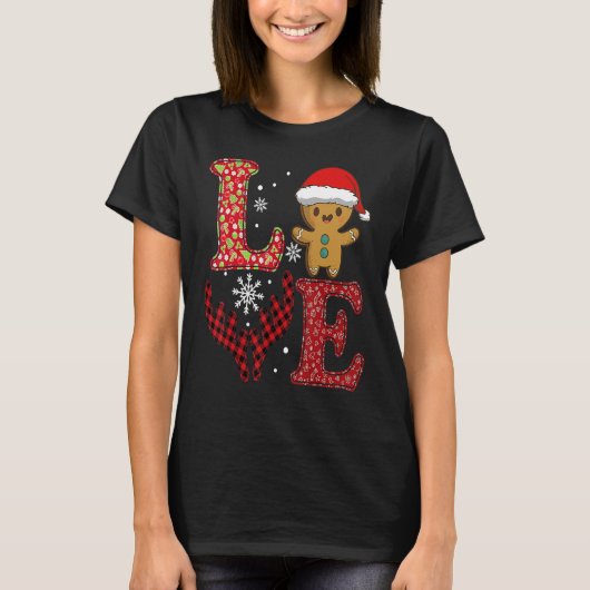 Love Christmas 2022 Buffalo Plaid Gingerbread Man  T-shirt (Voorkant)