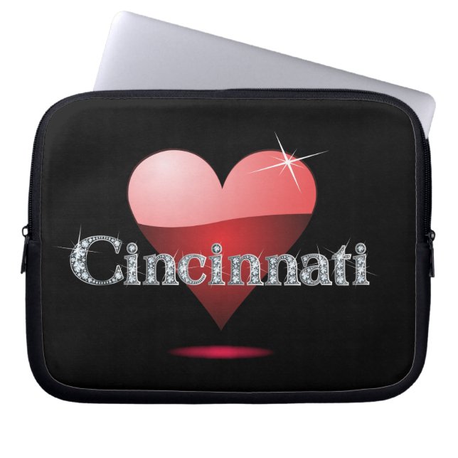 Love Cincinnati "Diamond Bling" Electronics Bag Laptop Sleeve (Voorkant)