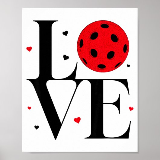 Love Ckleball Valentines Day Cute Red Heart Poster (Voorkant)