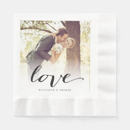 Love Classic Script Calligraphy Photo Wedding Servet (Voorkant)