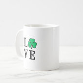 LOVE Clover Shamrock Ireland St Patrick text based Koffiemok (Voorkant links)