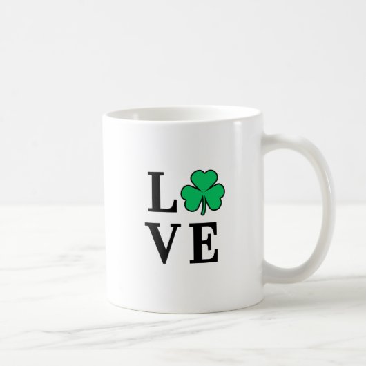 LOVE Clover Shamrock Ireland St Patrick text based Koffiemok (Rechts)