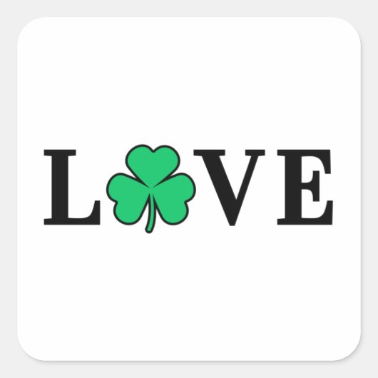 LOVE Clover Shamrock Ireland St Patrick text based Vierkante Sticker (Voorkant)