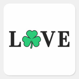 LOVE Clover Shamrock Ireland St Patrick text based Vierkante Sticker