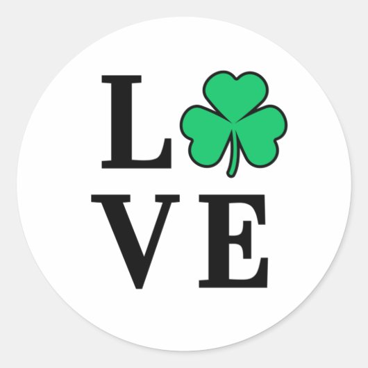 LOVE Clover Shamrock Ireland St Patrick's Party Ronde Sticker (Voorkant)
