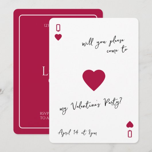 Love Club Ace Of Hearts Card Valentines Invitation Kaart (Voorkant / Achterkant)