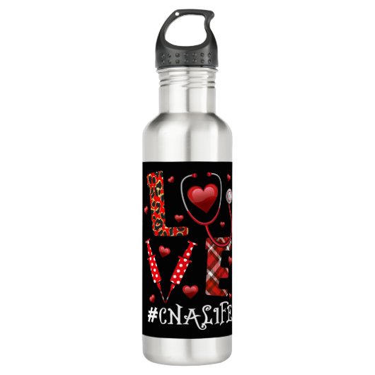 Love CNA Life Heart Nursing Lover Valentijn Day Waterfles (Voorkant)