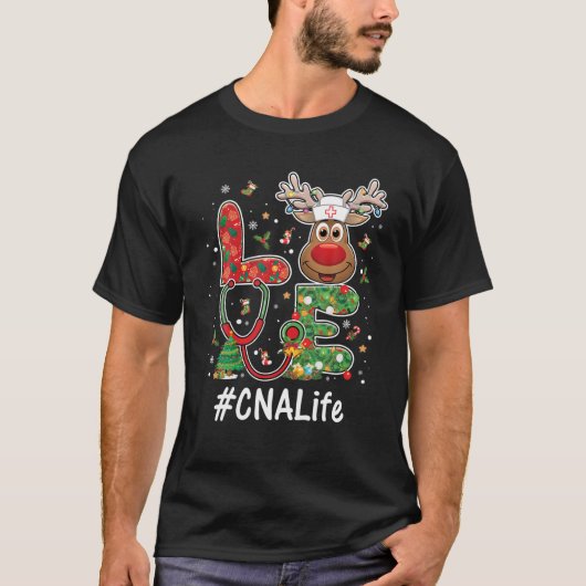 Love CNA Life Reindeer Stethoscoop Kerstmis Nursi T-shirt (Voorkant)