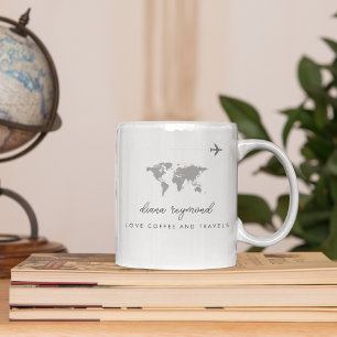 Love Coffee and Travels vliegtuig & wereldkaart Koffiemok