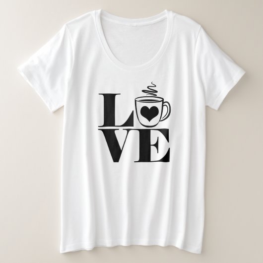 Love Coffee Cup Heart Coffee Lover Grote Maat T-shirt (Design voorkant)