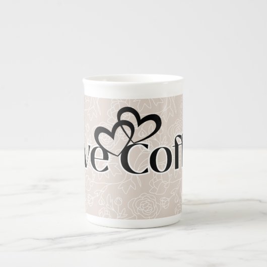 'Love Coffee' Elegante Beenderporselein Mok (Voorkant)
