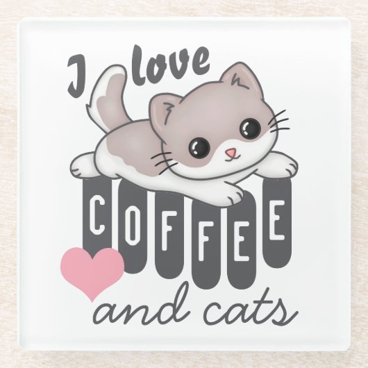 Love Coffee en Cats Cute Glazen Onderzetter (Voorkant)