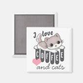 Love Coffee en Cats Cute Magneet (Voorkant / Achterkant)