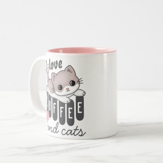 Love Coffee en Cats Cute Tweekleurige Koffiemok (Voorkant links)