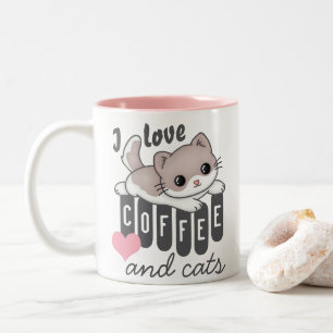 Love Coffee en Cats Cute Tweekleurige Koffiemok