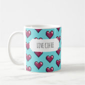 Love Coffee Fun Red Pixel Art Heart Pattern Koffiemok (Links)