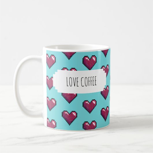 Love Coffee Fun Red Pixel Art Heart Pattern Koffiemok (Links)