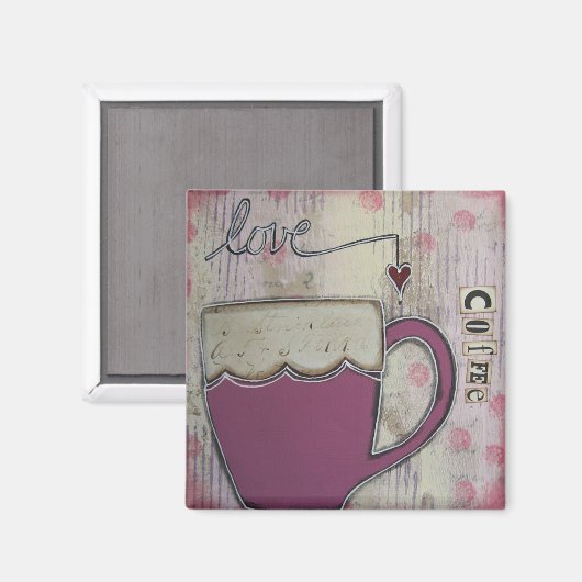 "Love Coffee" Kunstmagneet van Nancy Lefko Magneet (Voorkant / Achterkant)