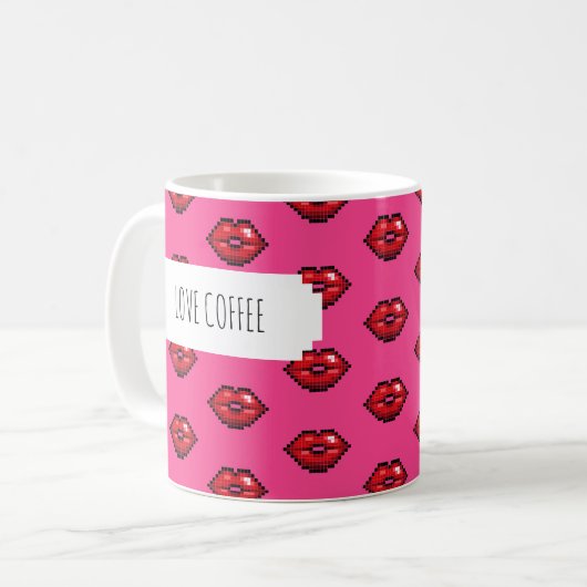 Love Coffee Red Lips Valentijnse Kusses Pattern Koffiemok (Voorkant links)