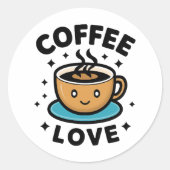 Love Coffee Ronde Sticker (Voorkant)